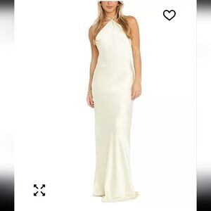 Morgan & Co Juniors' Halter-Neck Satin Slip Dress XL Cream Maxi Cocktail Bridal